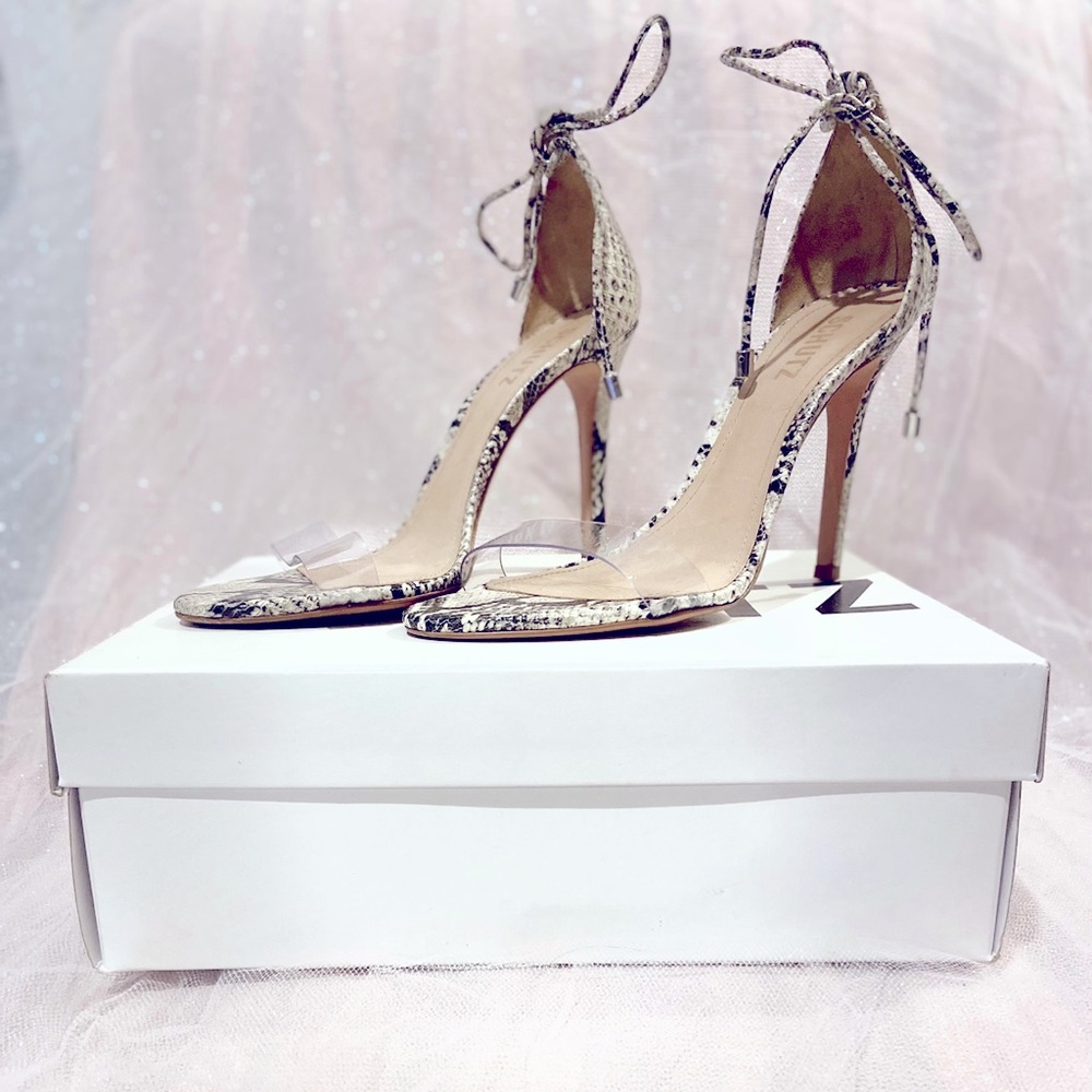 Schutz snakeskin-embossed leather sandals!